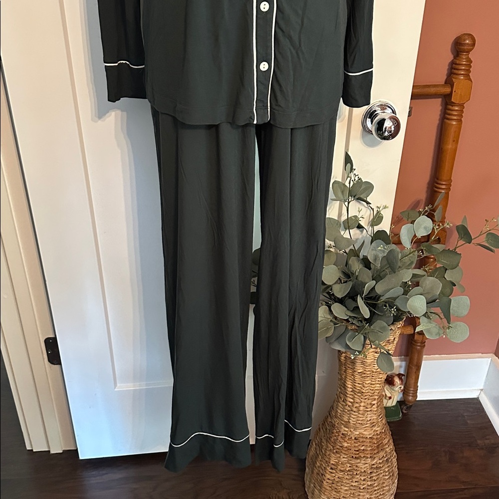 Soma Cool Nights M teal forest green 2-piece long sleeve drawstring pajamas - Picture 3 of 15